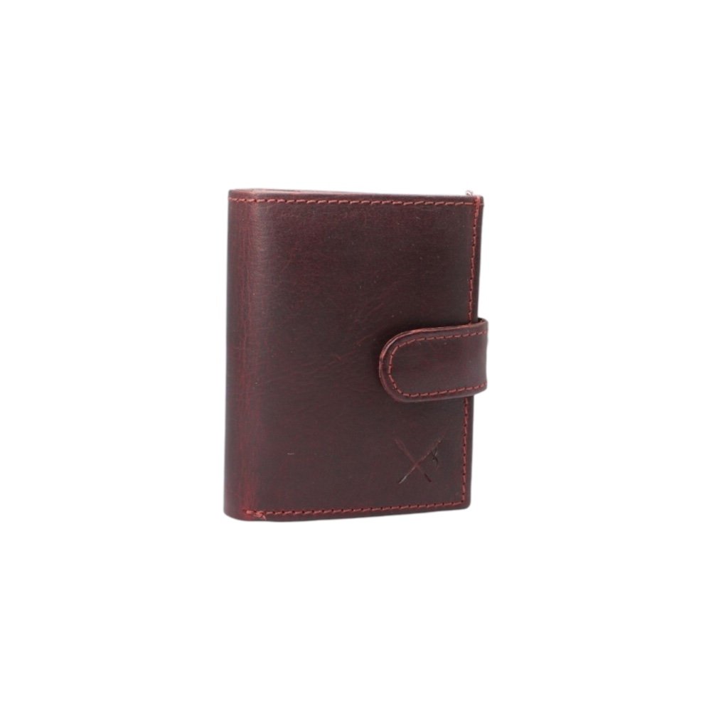 Leather men's wallet with a metal card holder burgundy