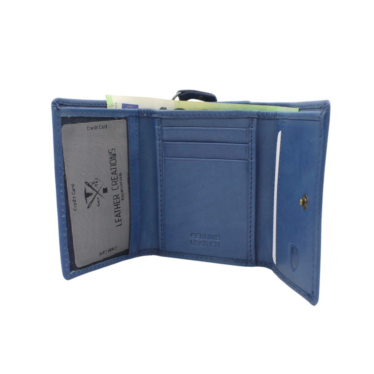 Γυναικείο δερμάτινο πορτοφόλι μικρό μέγεθος με RFID προστασία σε μπλε χρώμα - Image 2