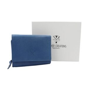 Γυναικείο δερμάτινο πορτοφόλι μικρό μέγεθος με RFID προστασία σε μπλε χρώμα