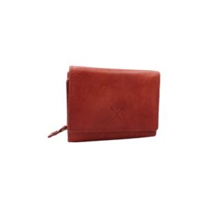Small women's leather wallet with RFID protection in red color