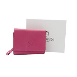 Γυναικείο δερμάτινο πορτοφόλι μικρό μέγεθος με RFID προστασία σε ροζ χρώμα