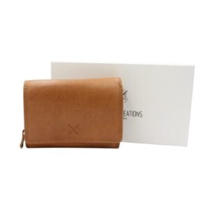 Medium women’s leather wallet with RFID protection tan color