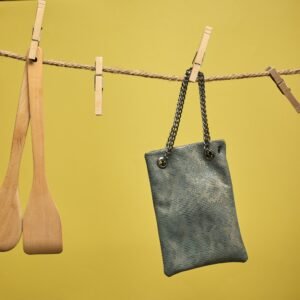 Women’s evening leather clutch bag in gray