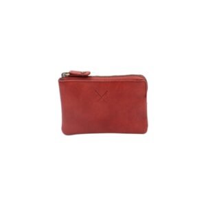 Leather coin pouch with key holder in red color