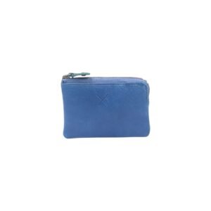 Leather coin pouch with key holder in blue color