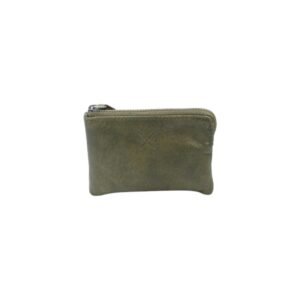 Leather coin pouch with key holder in green color