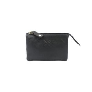 Triple leather pouch with zipper & key holder black color