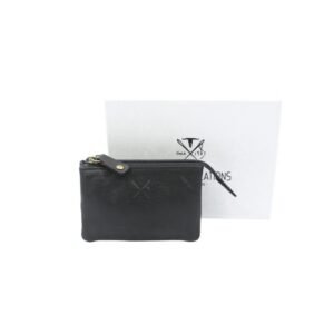 Triple leather pouch with zipper & key holder black color