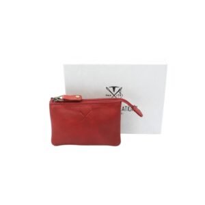 Triple leather pouch with zipper & key holder red color