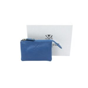 Triple leather pouch with zipper & key holder blue color