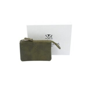 Triple leather pouch with zipper & key holder green color