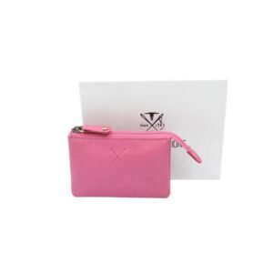 Triple leather pouch with zipper & key holder pink color