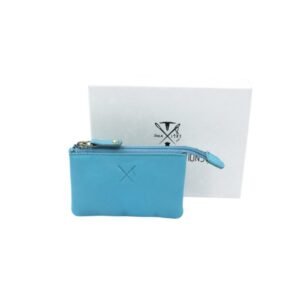 Triple leather pouch with zipper & key holder tirquoise color