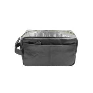 Leather men’s travel toiletry bag in black