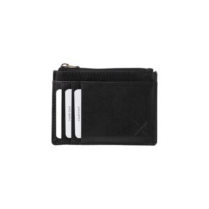 Black leather coin and card wallet with RFID protection