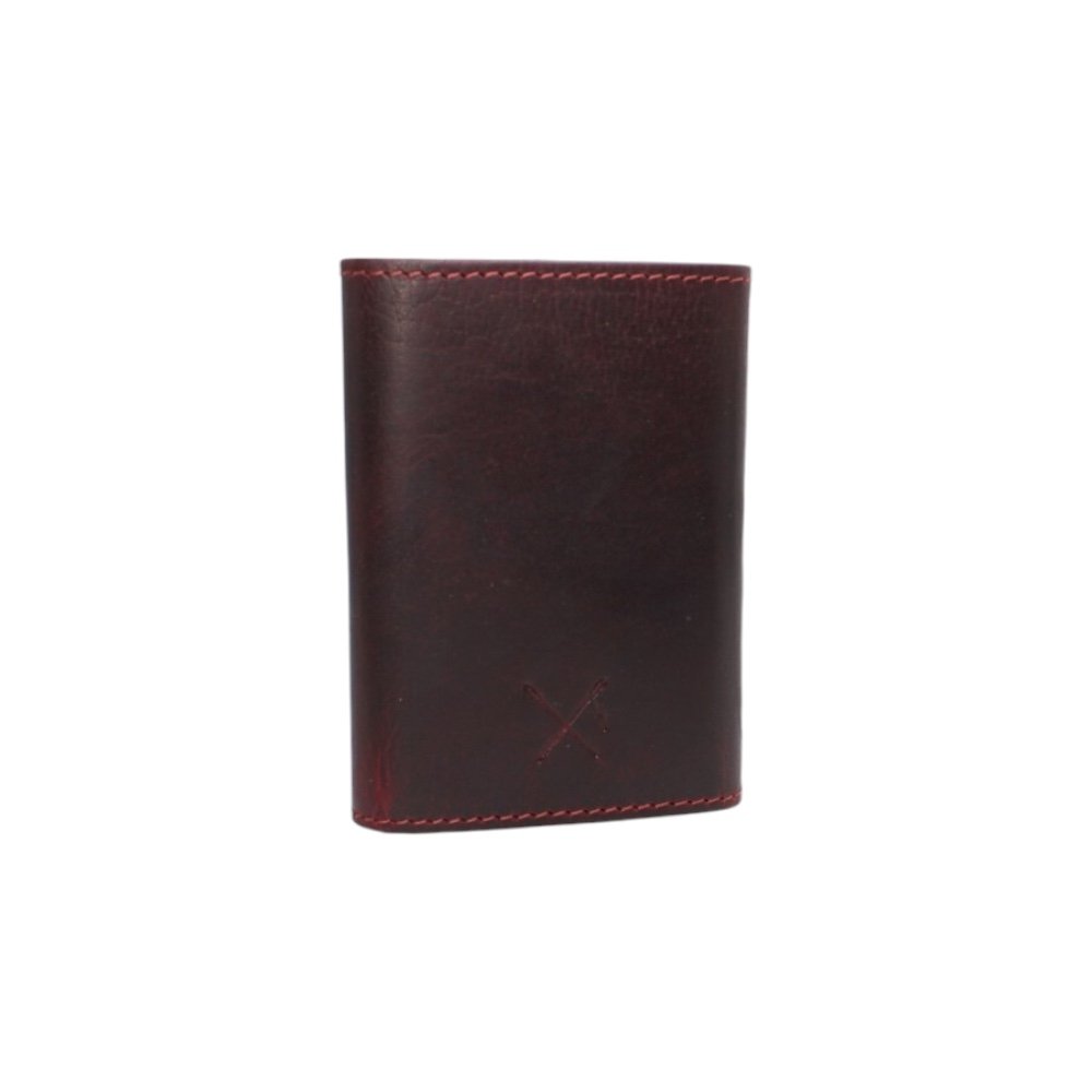 Burgundy men’s leather wallet with pop-up metal card holder