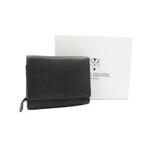 Γυναικείο δερμάτινο πορτοφόλι μικρό μέγεθος με RFID προστασία σε μαύρο χρώμα