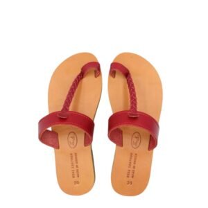 Classic leather sandals with a braided design in red color