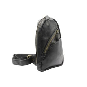 Handmade black leather chest bag