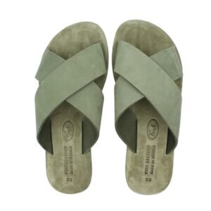 Πράσινα χειροποίητα δερμάτινα σανδάλια με σουέτ μαλακό πάτο