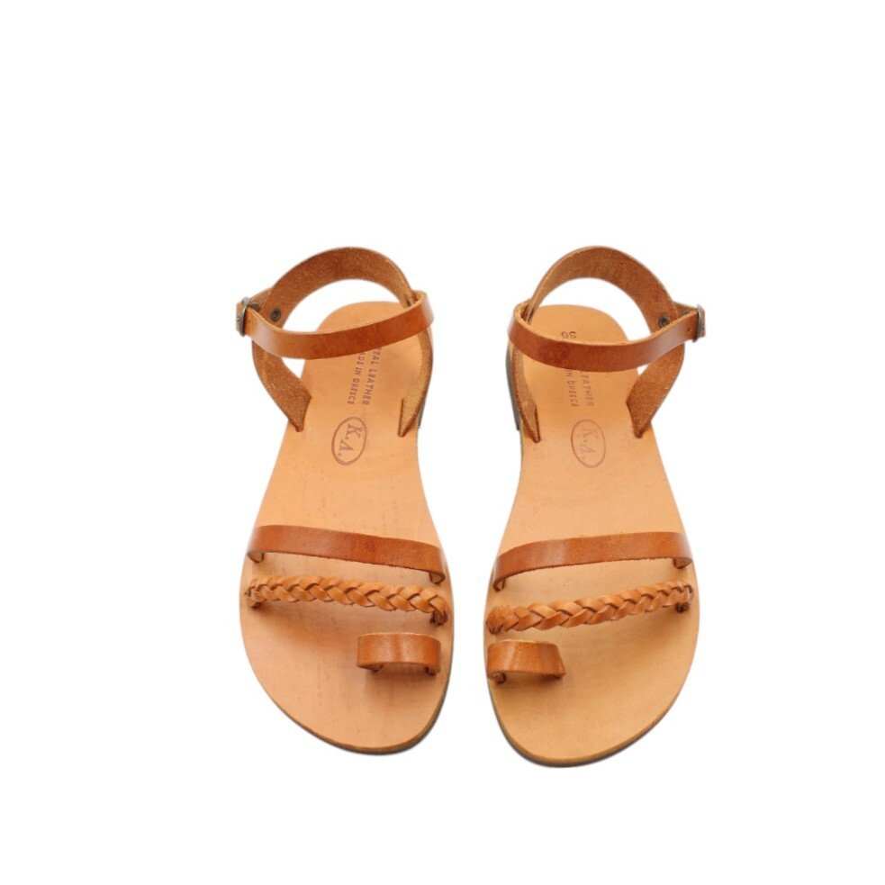 Brown women’s leather sandals with buckle and straps - Image 2