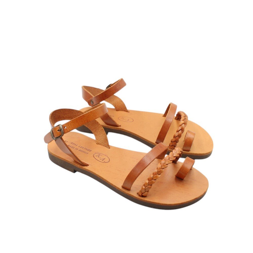 Brown women’s leather sandals with buckle and straps - Image 3
