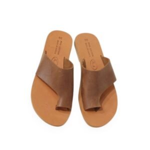 Brown handcrafted leather sandals with an asymmetrical cut