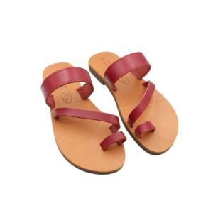 Handmade women's leather sandals in red color