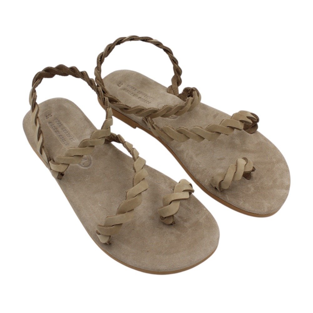 Gray women’s leather sandals with braided straps and a soft insole - Image 2