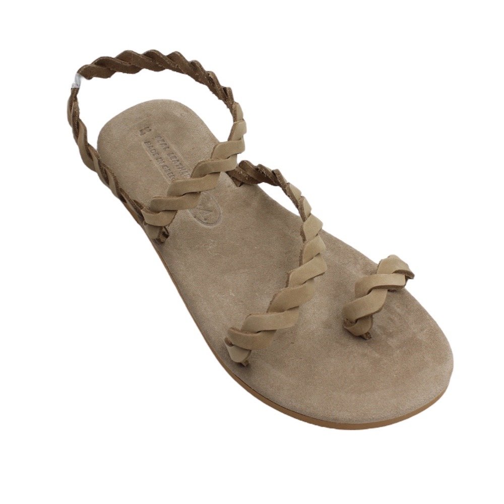 Gray women’s leather sandals with braided straps and a soft insole - Image 3