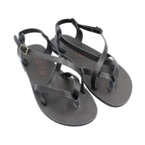Handmade leather sandal in black color with buckle closure