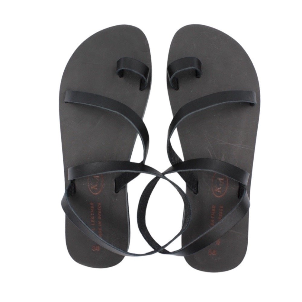 Black women’s leather sandals with straps