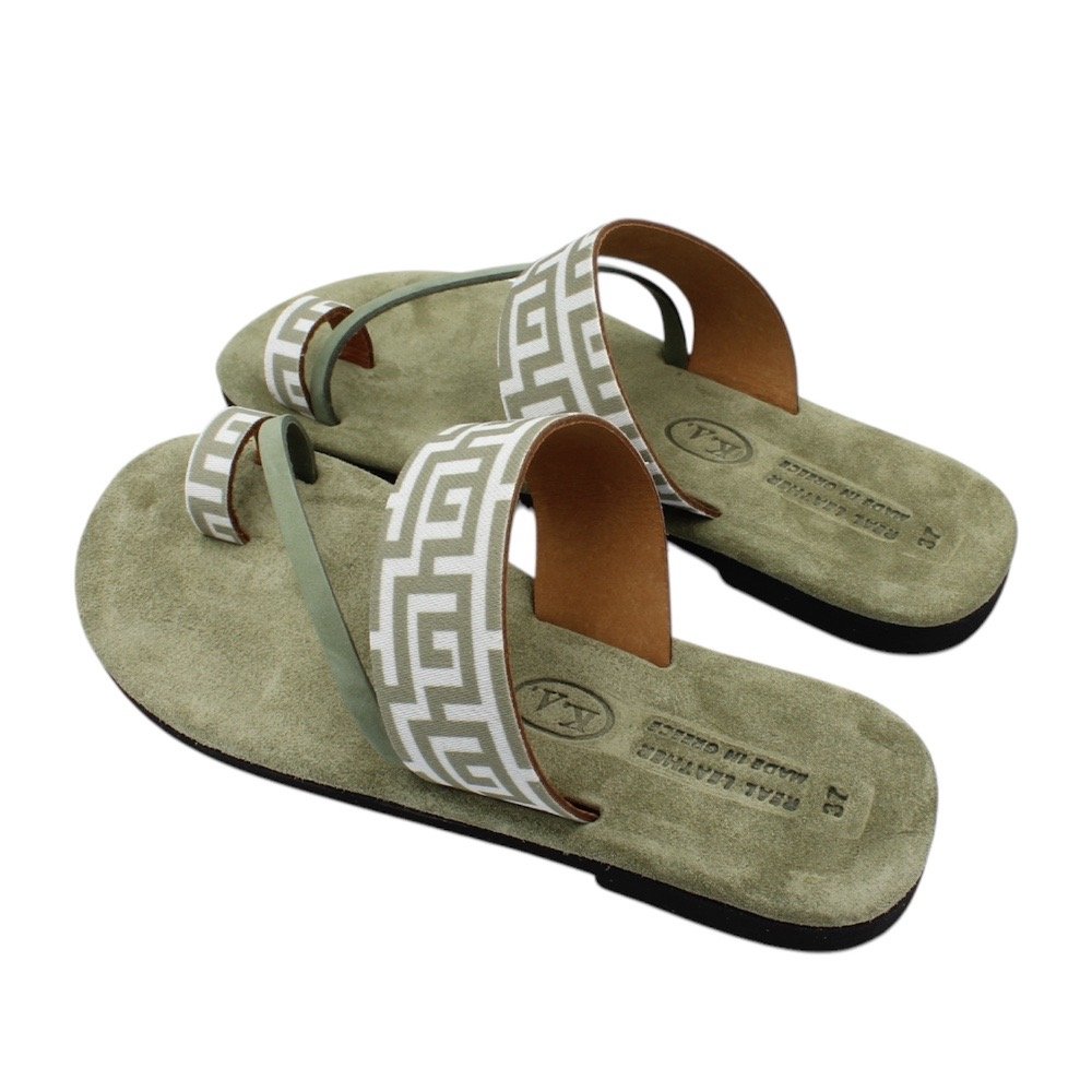 Green leather sandals with soft insole and Greek key design - Image 4