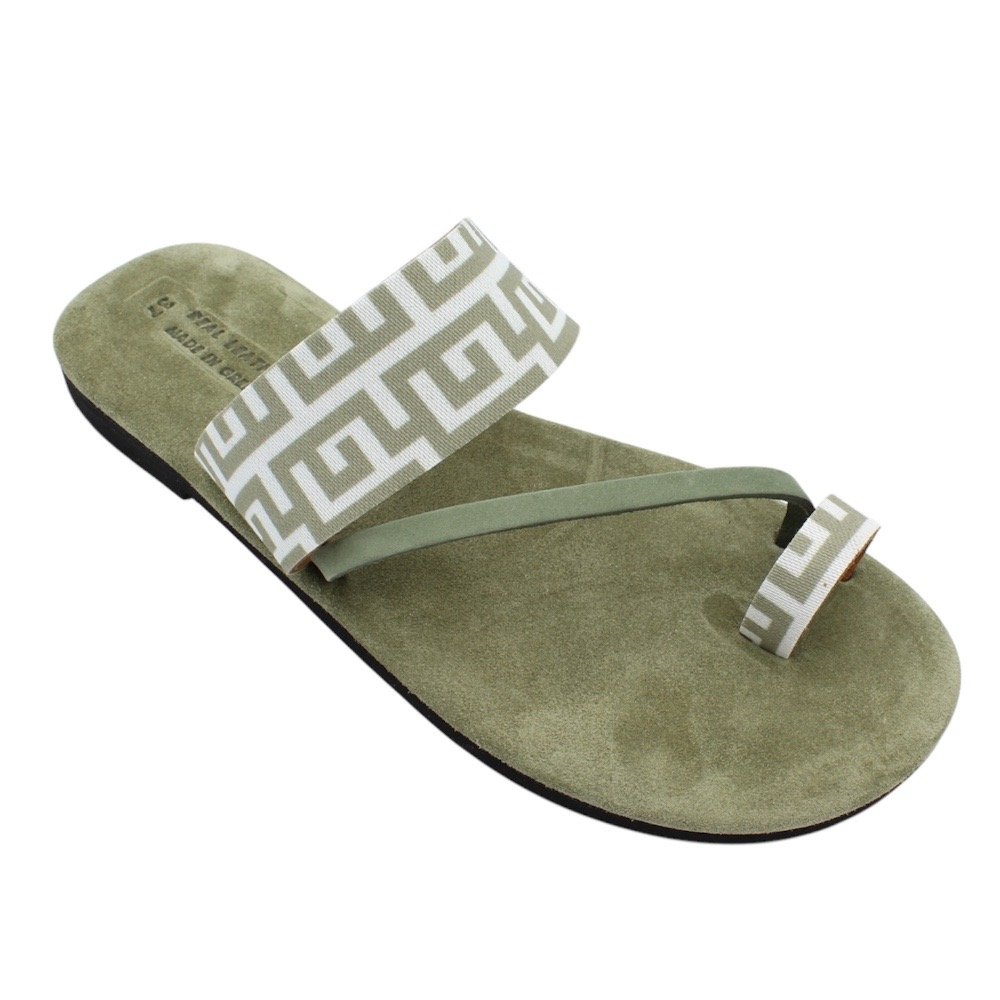 Green leather sandals with soft insole and Greek key design - Image 5