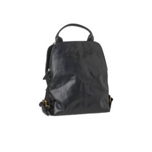 Multi-functional leather backpack with dual zipper closure - Black