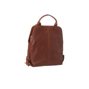 Multi-functional leather backpack with dual zipper closure - Tan