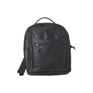 Large leather backpack with laptop compartment - Black