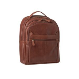 Large leather backpack with laptop compartment - Tan