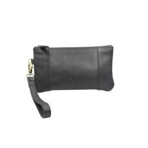 μαύρο γυναικείο δερμάτινο τσαντάκι καρπού με αποσπώμενο λουράκι