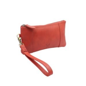 κόκκινο γυναικείο δερμάτινο τσαντάκι καρπού με αποσπώμενο λουράκι