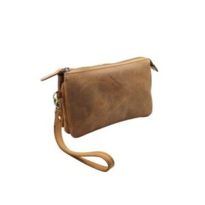 Women’s leather crossbody and wristlet bag - Oily brown