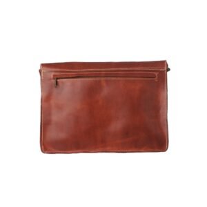 δερμάτινη επαγγελματική τσάντα με καπάκι και δυο ξεχωριστές θήκες ταμπά χρώμα πίσω μεριά