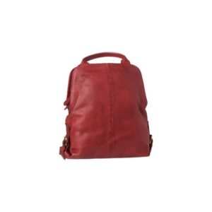 Multi-functional leather backpack with dual zipper closure red color