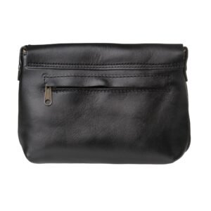 Handcrafted women’s leather handbag with flap closure- back side with zipper pocket