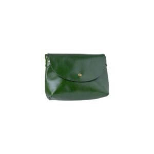 Handcrafted women’s leather handbag with flap closure green color
