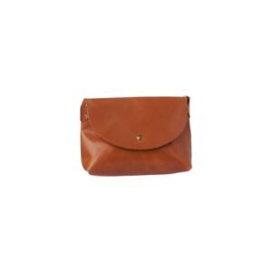 Handcrafted women’s leather handbag with flap closure tan color