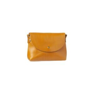 Handcrafted women’s leather handbag with flap closure yellow color