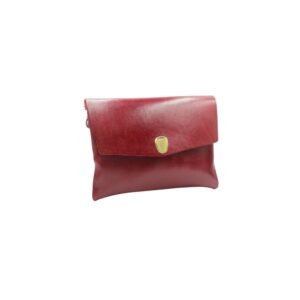 Leather envelope bag with flap closure and detachable strap red color
