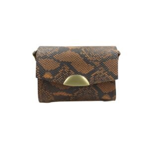 Women’s leather crossbody bag with magnetic closure brown snake print color
