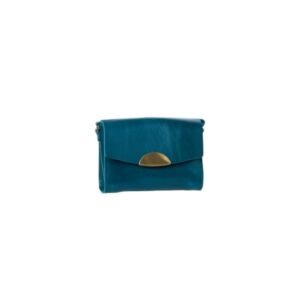 Women’s leather crossbody bag with magnetic closure turquoise color